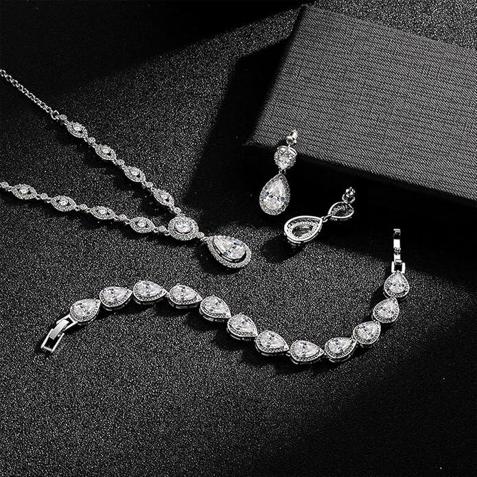 GULICX AAA Cubic Zirconia CZ Silver Plated Base Women's Party Jewelry Set Earrings Pendant Necklace