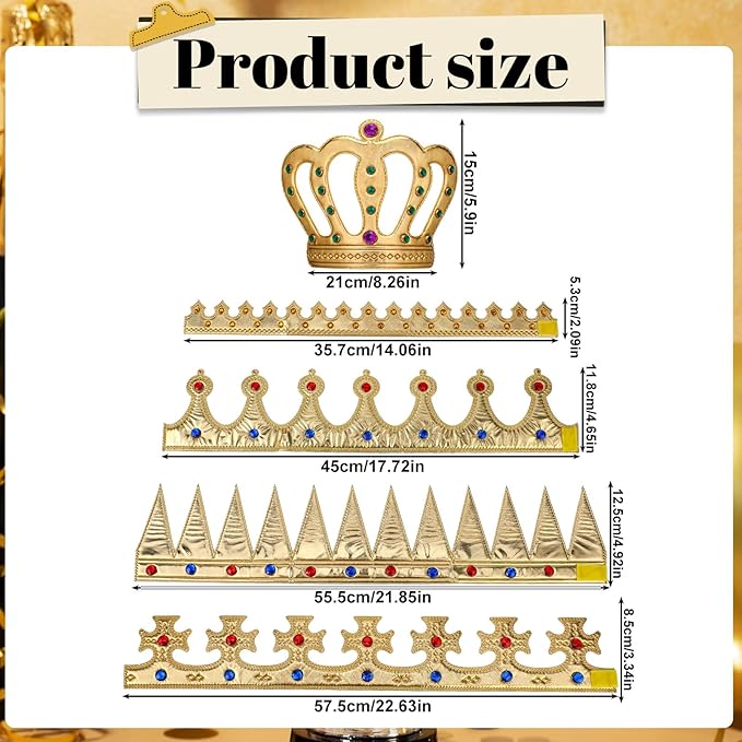 6 Pcs Birthday King Crowns Foam Crowns Prince Princess Gold Crown King Queen Crown Hat Cap with Gems for Birthday Party Supplies Halloween Crown