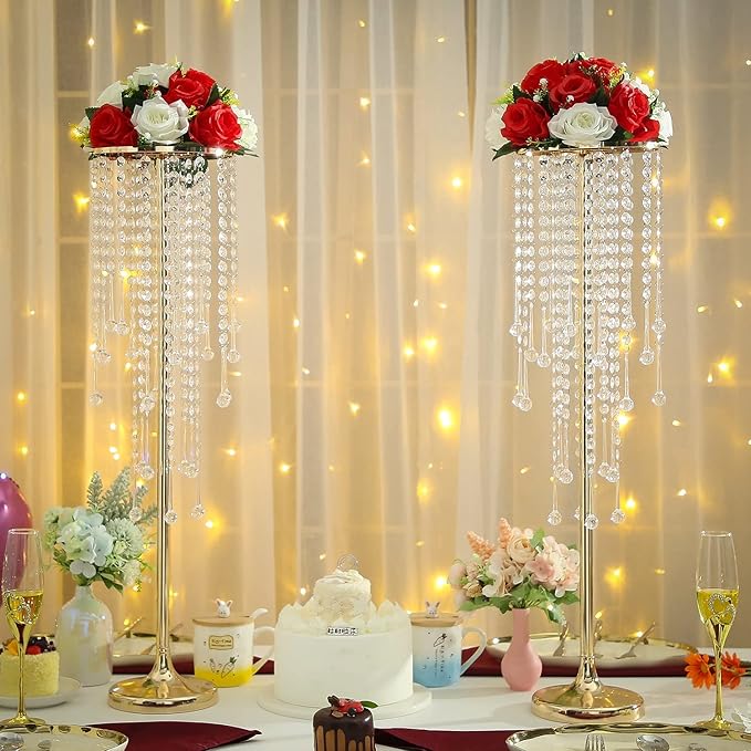 10 Pcs Tall Elegant Wedding Centerpiece Stand, Metal Flower Candle Holder with Chandelier Crystal, 29.5inch Gold Flower Vase,for Wedding Party Birthday Christmas Home Décor