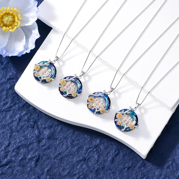 TOUPOP Sisters Gifts from Sister Necklace Sterling Silver Rose Flower with Crystal Jewelry Valentines Day Birthday Gifts for Women Best Friend Friendship