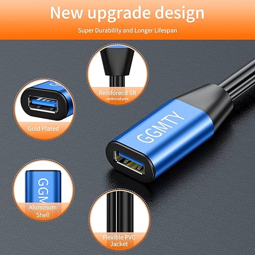 USB 2.0 Type A Male to A Female Active Repeater Extension Cable 50ft, High Speed 480 Mbps