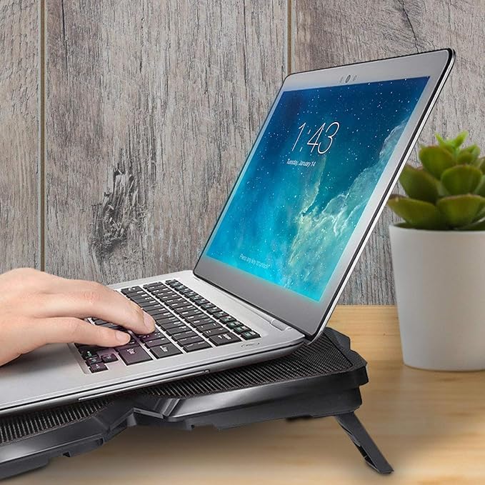 KLIM Wind Laptop Cooling Pad - More Than 500 000 Units Sold - New Version - The Most Powerful Rapid Action Cooling Fan - Laptop Stand with 4 Cooling Fans at 1200 RPM - USB Fan - PS5 PS4 - Cyan