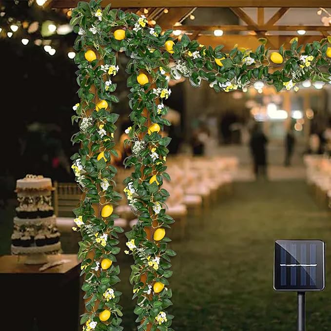 U'Artlines 2Pcs Total 12 Ft Artificial Lemon Garland Spring Summer Faux Fruit Vine Garlands with Greenery for Door Wall Mantle Wedding Party Table Decorations