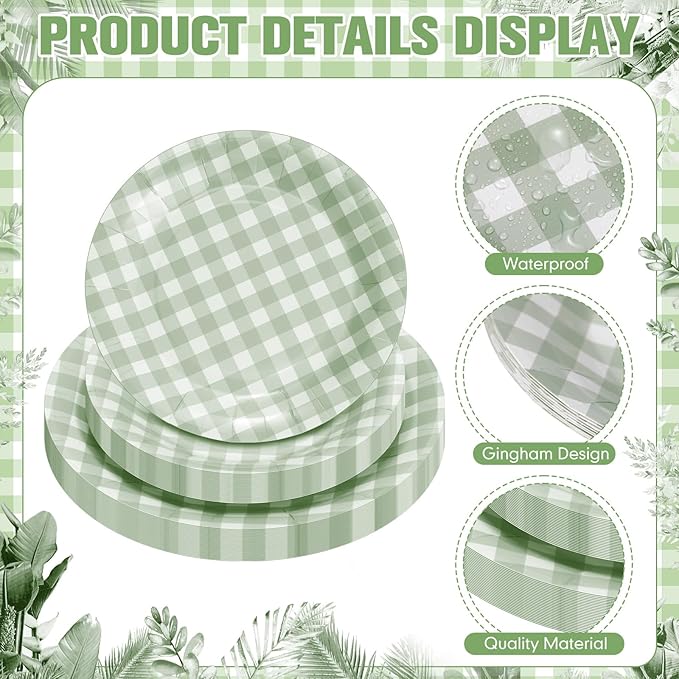 Havawish 360 Pcs Gingham Party Supplies for 60 Guests Checkered Disposable Paper Plates Cups Knife Fork and Spoon Plaid Dinner Plates Tableware Set for Picnic Wedding Birthday
