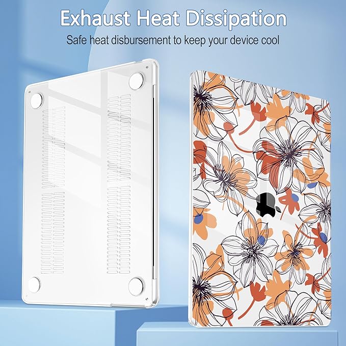 Mektron Compatible with M4 MacBook Air 15 inch Case 2025 A3241 2024 2023 M3 A3114 A2941 M2 Liquid Retina Display Touch ID, Plastic Hard Case & Keyboard Skin & Screen Protector - Floral C345