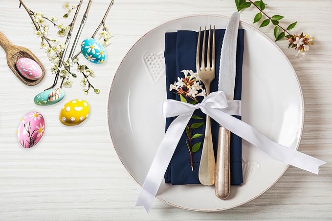 Ruvanti Premium Linen Napkins Set of 4-20x20 Inch, Classic Hemstitch, Mitered Corner Cloth Napkins ‎‎- Soft, Elegant Dinner Napkins Cloth Washable for Weddings, Parties, Everyday Use - Navy
