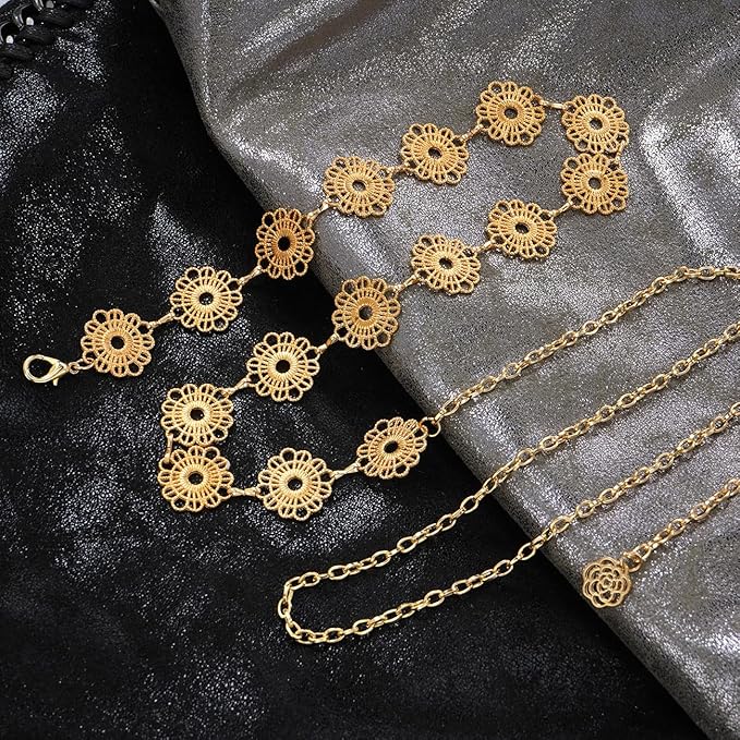 Small Flower Metal Belt Chain - Adjustable Waist Chain for Women's Dresses