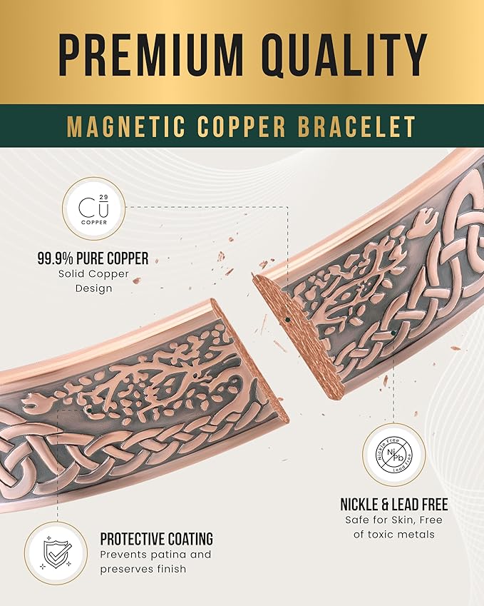 MagnetRX® Magnetic Copper Bracelets for Men – Effective 99.9% Pure Copper Bracelet for Men – Adjustable Copper Magnetic Bracelets (Irish Tree)
