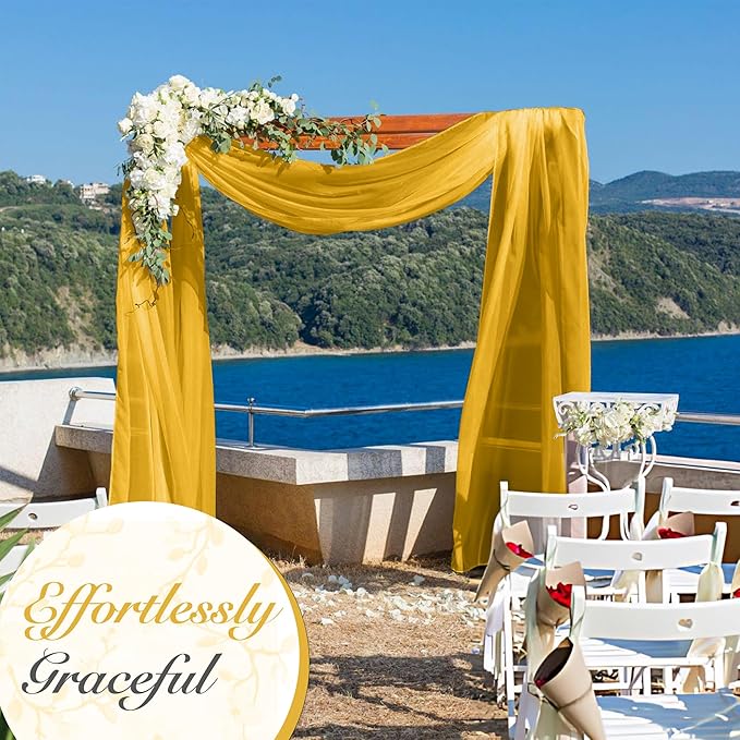 Cheesecloth Table Runner 3 Pack – 35x120 Inch (10ft) Boho Rustic Gauze Cloth Runners – Crinkle Polyester Table Decor for Wedding, Baby Shower, Bridal Shower, Birthday Party and More (Gold Yellow)