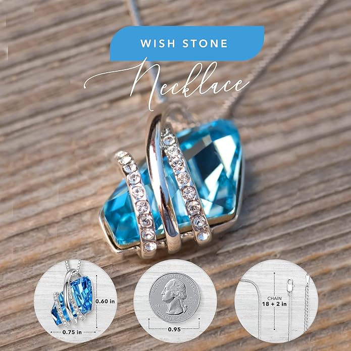 Leafael Wish Stone Pendant Necklace with Birthstone Crystal, 18K Rose Gold Plated/Silvertone, 18" + 2"