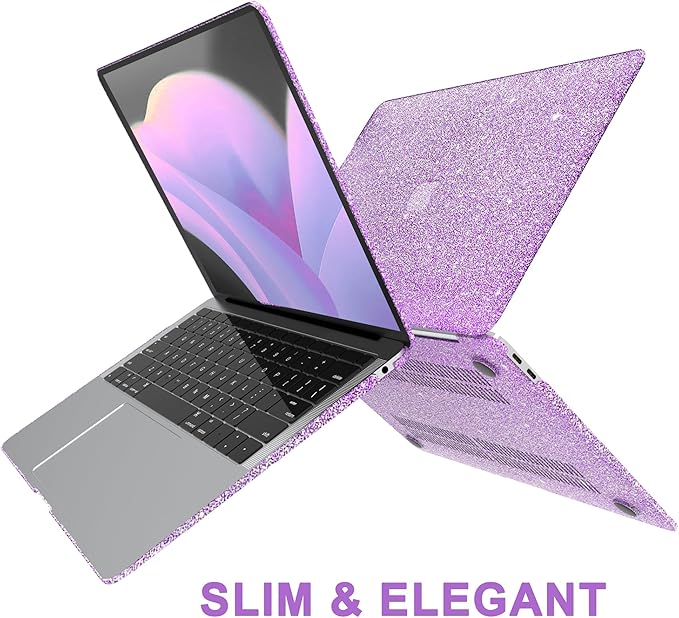 Compatible with MacBook Air 13 inch Case 2021 2020 2019 2018 A2337 M1 A2179 A1932 Touch ID, Glitter Smooth Leather Laptop Hard Shell+Keyboard Cover for MacBook Air 13.3 inch Case, Shining Purple