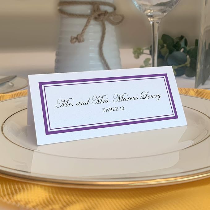 Double Line Border Place Cards, Purple (Choose Color), Set of 25, Pre-cut and Scored - Wedding, Party, Dinner, and Special Events - Made in the USA