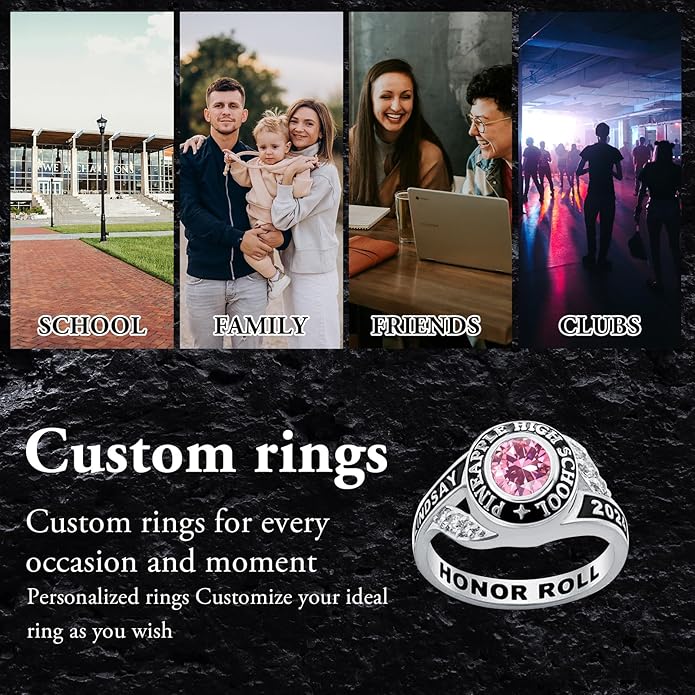 Custom Class Rings Personalized Birthstone Rings High School College Ring 925 Sterling Silver Engraved 2025 Graduation Jewelry Gifts for Women Size 4-15