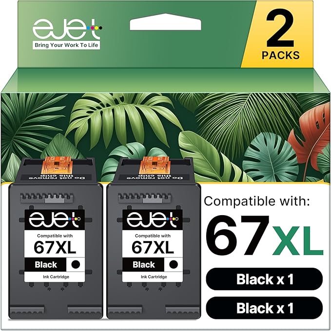 67XL Ink Cartridge (2-Black) Compatible for HP Ink 67 for HP 67XL Black Ink Cartridge High Yield for Deskjet 2700 2700e 2755e 2855e 2800e 2852e 2827e 4100e 4155e 4255e Envy 6000 6055e 6455e Series