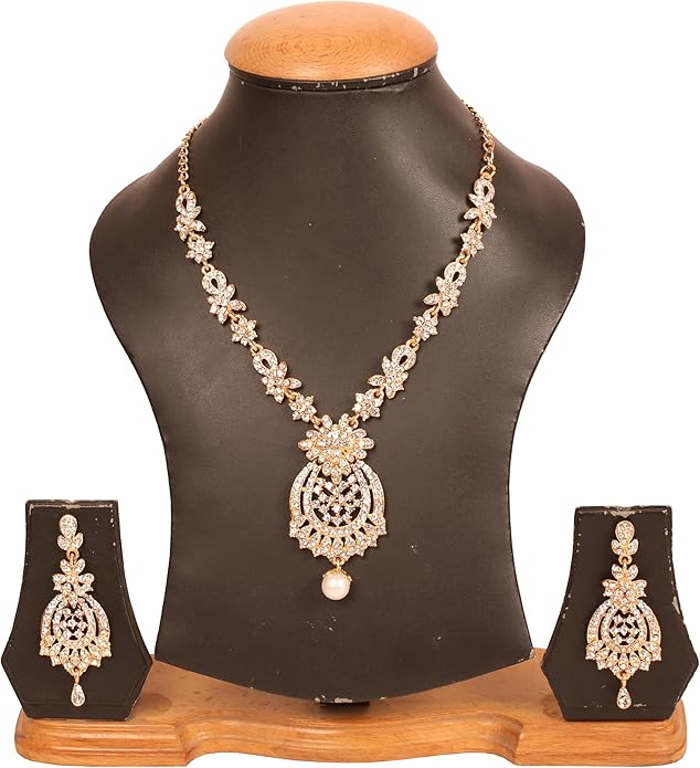 Touchstone Indian jewelry sets for women maang tikka wedding guest gold necklace bollywood jewellery set pageant elegant prom bride accessories western crystal chunky rhinestone necklaces