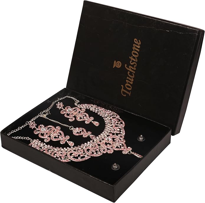 Touchstone Indian jewelry set for women bollywood gold jewellery wedding outfits necklace sets earrings bridal maang tikka fancy costume girls big desi accessories rhinestone in gold or silver tone