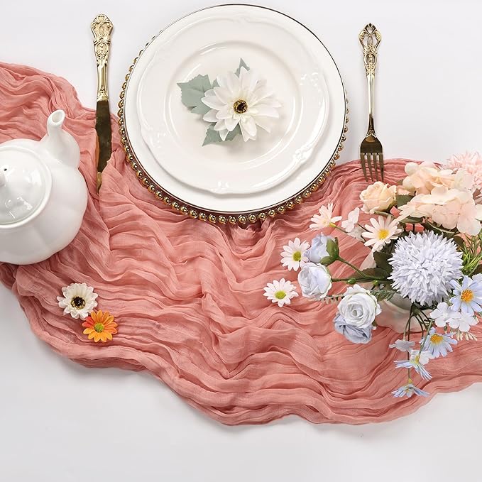 12 Pack Peach Cheesecloth Table Runner 10FT Boho Cheese Cloths Gauze Fabric Table Runners 120 Inch Rustic Sheer for Wedding Birthday Party Baby Shower Centerpiece Home Decorations