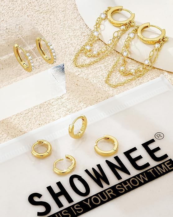 Tassel Chain Small Gold Hoop Dangle Earring For Women Huggie Earring Heart Star CZ 14K Gold Plated Fashion Jewelry Friendship Gift