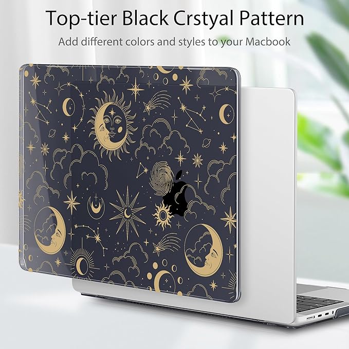 Tuiklol for M4 MacBook Pro 14 Inch Case 2024-2021 Release A3112 A3401 A3185/M3 A2918 A2992/M2 A2779/M1 A2442 Pro/Max Chip,Hard Shell Case with Screen Protector for Touch ID, Moons and Stars