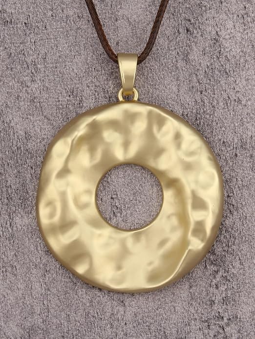 Boho Leather Necklace Women Bohemian Brown Circle Pendant Necklace Choker Long Necklaces for Women Boho Ring Large Pendant
