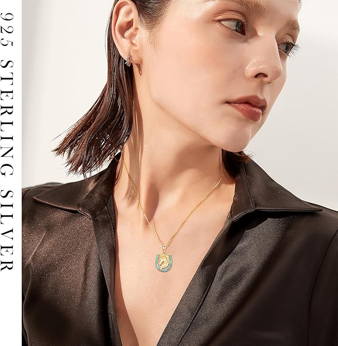 Western Cowboy Necklace 925 Sterling Silver Horseshoe Pendant Western Jewelry Cowgirl Gifts for Women Girlfriend Cowboy Cowgirl