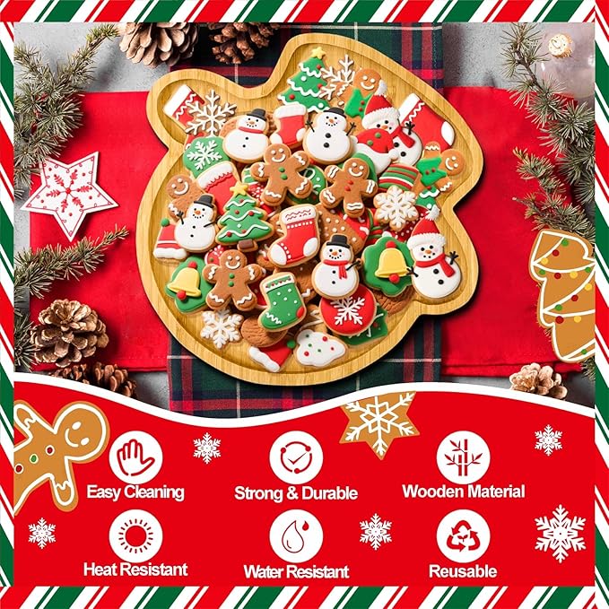 Wooden Christmas Party Decorations Snowman Serving Trays for Tabletop Xmas Charcuterie Boards for Cheese Food Platter 2026 New Year Party Supply Fillable Xmas Dish Plates for Winter Holiday Home Decor