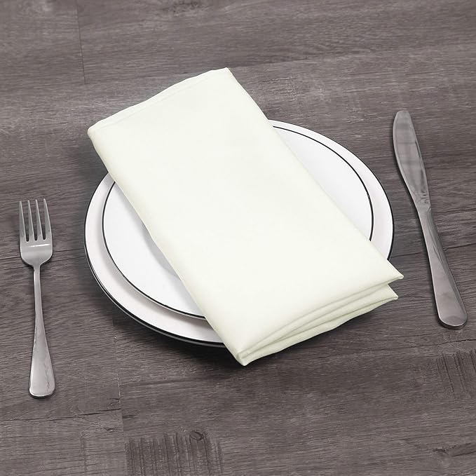 25pcs Polyester Cloth Napkins - 17 x 17 inch Ivory Dinner Washable Napkins with Hemmed Edges for Restaurant/Wedding/Hotel(25,Ivory)