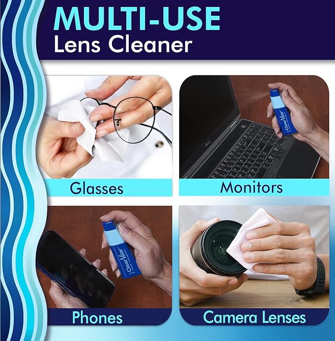 Portable Lens Cleaner Kit (6-Pack) – Travel Size with Premium Cleaning Solution, Refillable Spray + Microfiber Cloth – Safe for All Lenses, Compact, On-the-Go & Bulk Value