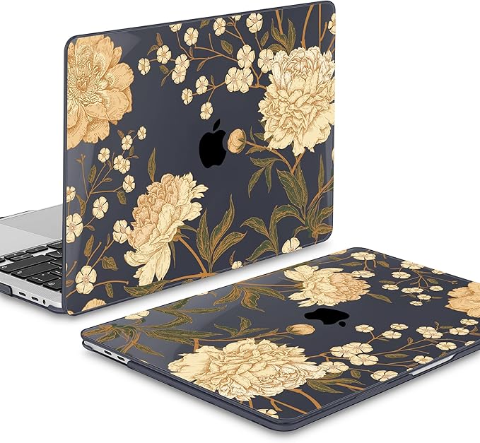 Mektron Case for MacBook Pro 16 Inch A2141 Cover 2019 Release 16" with Liquid Retina Display/Touch ID, Plastic Hard Shell with Keyboard Skin & Screen Protector & Dust Plug, Peony Flowers C186