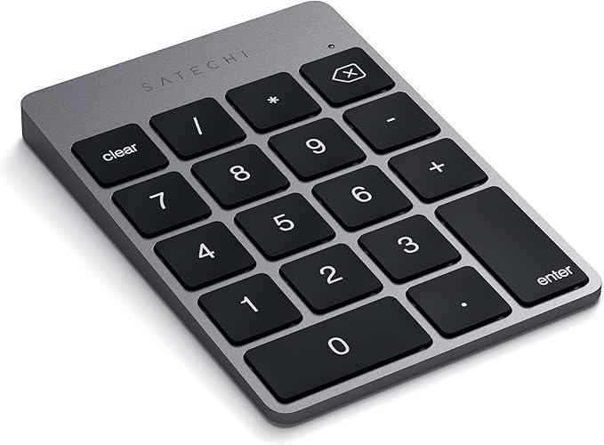 Satechi Slim Aluminum Bluetooth Keypad, Wireless Number Pad with 18 Keys, Micro USB Rechargeable Numpad, External Number Pad for MacBook Air/Pro M4, iPad Air/Pro M4/M3, iMac, PC - Space Gray
