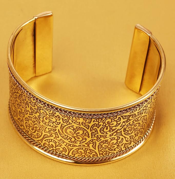 Touchstone Indian Bollywood Handcrafted Slip In Easy To Wear Stylish Wrist Enhancer Designer Broad Jewelry Cuff Bracelet For Women and Men.