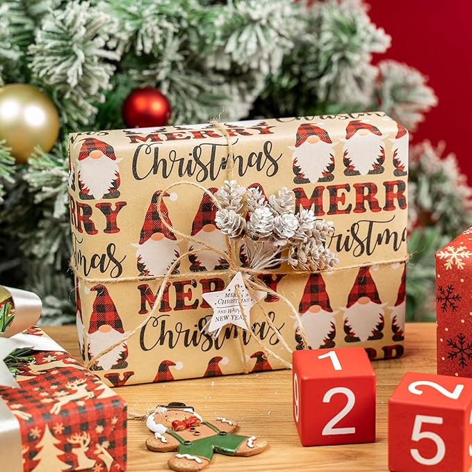 RUSPEPA Christmas Wrapping Paper Rolls - 17 inches x 10 feet per Roll, Total of 3 Rolls - Santa Claus, Reindeer and Snowflake