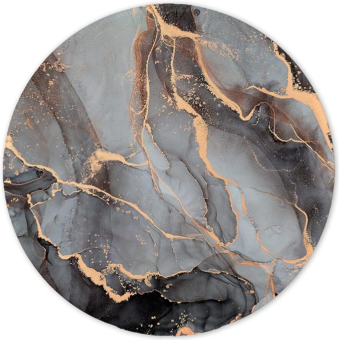 ITNRSIIET Round Mouse Pad with Stitched Edge Premium-Textured Waterproof Non-Slip Rubber Base Desktop Protection Mat Diameter 8.7 inches, Black Grey Marble