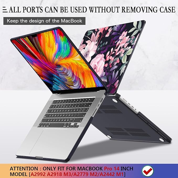 CISSOOK Compatible with MacBook Pro 14 inch Case M4 A3112 A3185 A3401 M3 A2992 A2918 M2 A2779 M1 A2442 Chip 2024 2023 2022 2021 Release, Plastic Hard Shell for MacBook Pro 14.2, Pink Flowers