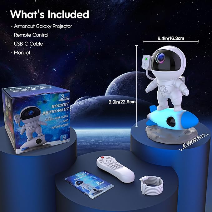 FlyEagle Astronaut Galaxy Projector, Star Nebula Projectors with Rocket Lamp, Night Lights LED Star Projector for Bedroom, Remote Control, White Noises, Bluetooth Speaker for Bedroom