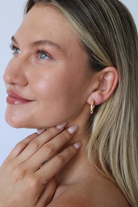 Chunky Gold Hoop Earrings – 18K Gold Plated Hoops with Moon & Star Celestial Details – Bold, Lightweight Earrings for Women by Malibu Sunday