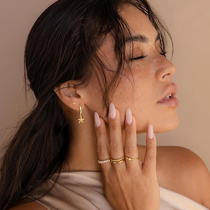 Small Gold Huggie Hoop Earrings Set for Women Men Hypoallergenic 14K Plated Stack Cartilage Earrings, Multiple Piercing Lightweight Mini Thin Cute Dainty Trendy Jewelry Set Christmas Gifts for Women