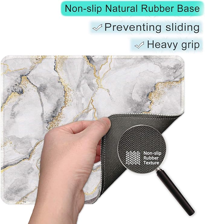 ITNRSIIET Mouse Pad with Stitched Edge Premium Textured Smooth Precise Operation Waterproof Washable Non-Slip Rubber Base Desktop Protection Mat, 10.2×8.3×0.12 inches, Gray Marbling