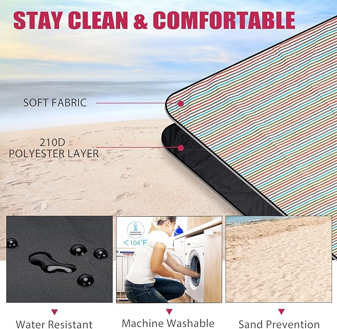 G GOOD GAIN Waterproof Picnic Blanket Portable with Carry Strap for Beach Mat or Family Outdoor Camping Party（Vibrant）