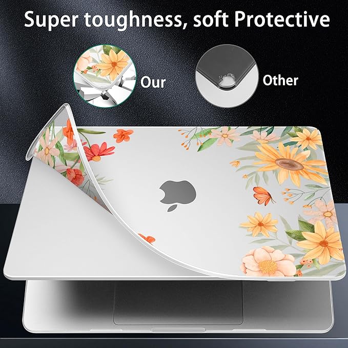 for MacBook Pro 16 inch Case 2021 2022 2023 2024 Release A3186 A3403 M4 A2991 M3 A2780 M2 A2485 M1 Pro/Max, Hard Shell Case with Screen Protector & Keyboard Cover, Spring Flowers