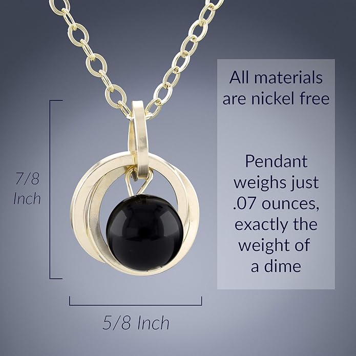 Tahmi Classic Real Black Onyx Gemstone Dangle Earrings and 20 Inch Pendant Necklace on Chain with 14K Yellow Gold-filled Circles Dainty Minimalist Jewelry Gift Set Idea for Women