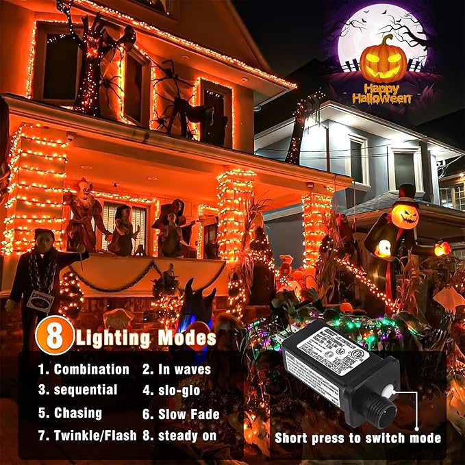 66FT 200 LED Christmas Lights Outdoor, Orange Christmas Lights Waterproof 8 Modes Timer, Connectable Clear Wire Fairy Twinkle Light for Indoor Bedroom Tree Yard Party Holiday Decorations