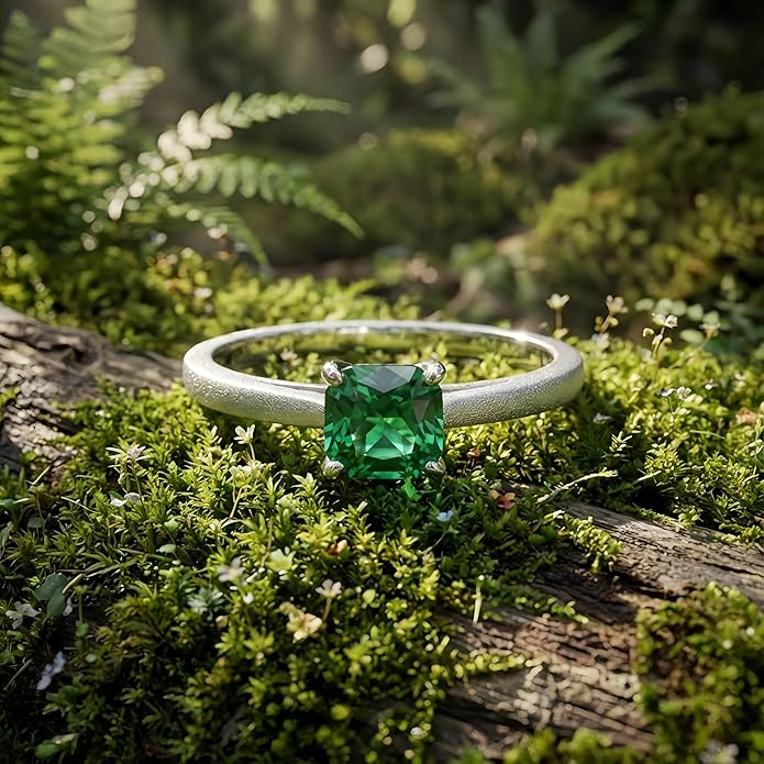 14K Gold Emerald Square Cut Solitaire Ring for Women | Elegant Engagement, Wedding, Anniversary, Birthday Fine Jewelry | Classic 14 Karat Gold Setting