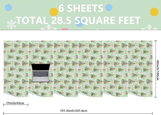Vnaaem Reversible Green Christmas Wrapping Paper Roll - Happy Holiday Text, Santa hats & Polka Dots Design Gift Wrap for Holiday Party Celebration, DIY Craft - 17 In X 20 Ft(Total 28.5sq.ft)