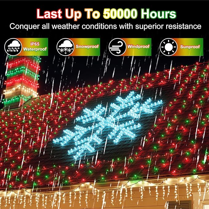 750 LED 240FT Christmas String Lights Outdoor, 12 Pro Modes and Timer Memory & Brightness, Plug in Waterproof Dark Green Wire Twinkle Light for for Xmas Yard Tree Wedding Party Decor (Red & Green)