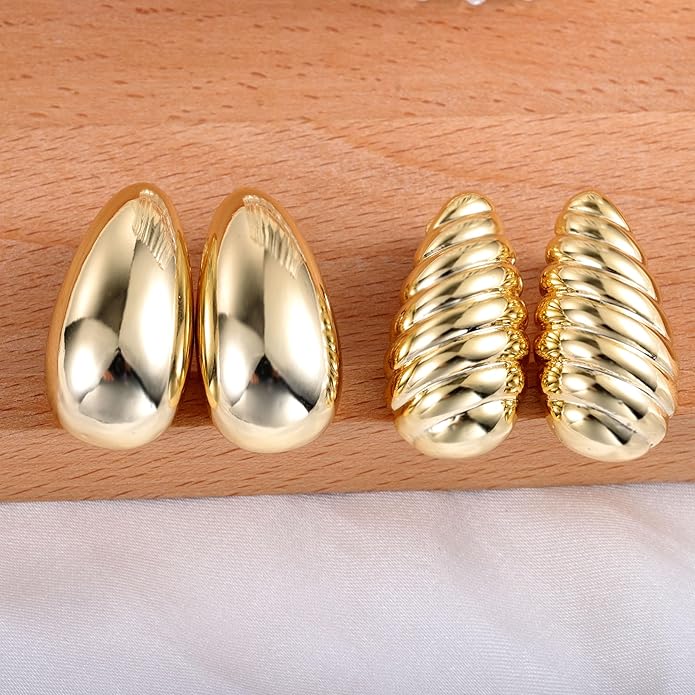 Teardrop Clip On Earrings Dupes Earring for Women Chunky Hoop Earrings Hypoallergenic Lightweight Dangle Water Drop Earring Set for Women