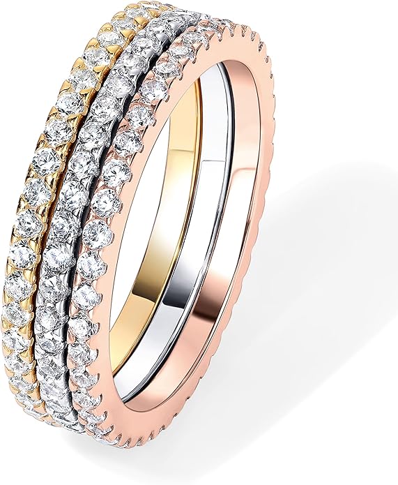 PAVOI 14K Gold Plated Solid 925 Sterling Silver CZ Simulated Diamond Stackable Ring Eternity Bands for Women
