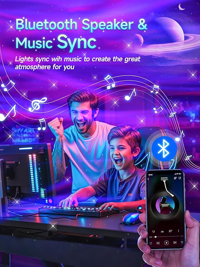 COOLNIGHT Galaxy Projector for Bedroom, 180 Light Modes Moon Star Aora Night Light, 15 White Noise+Bluetooth Galaxy Light, Remote Star Projector for Kids Christmas Gifts