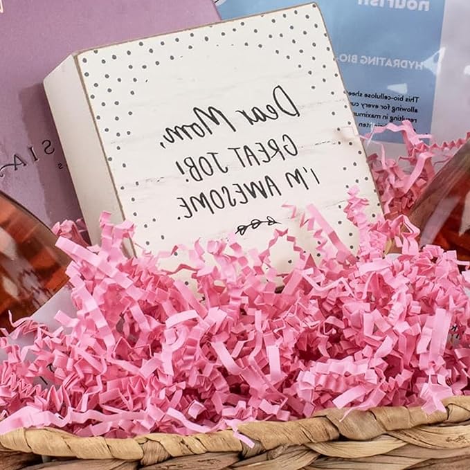 Uptotop 2LB Crinkle Cut Paper Shred Filler for Gift Wrapping Basket Filling, Birthday, Christmas, Thanksgiving, Wedding, Mother's Day, Pink
