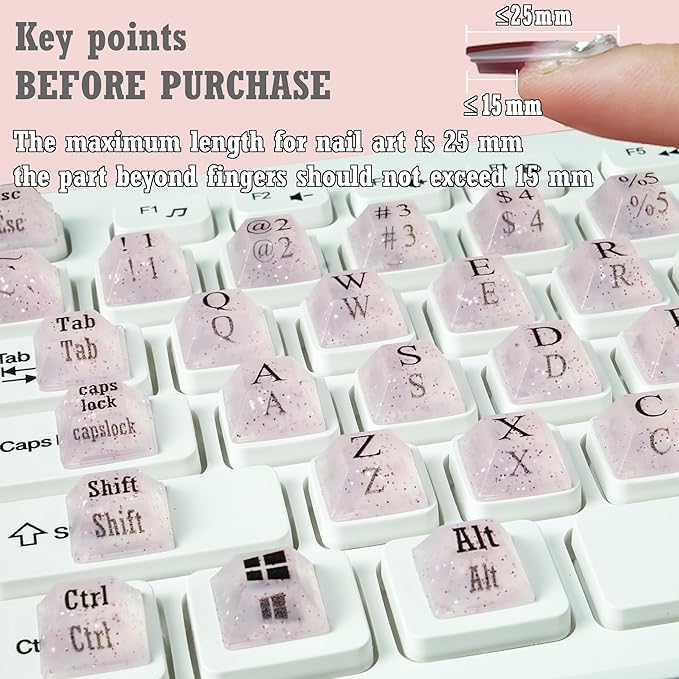 80 Pcs Keyboard Sticker for Long Nails Typing and Gaming, Symbolic and Alphanumeric Sticky Silicone Keys for Keyboards and Laptop (Sparkly Pink)